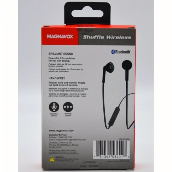 Magnavox Bluetooth Shuffle Wireless Handsfree Earbuds With Mic Black MBH539-BK - Picture 4 of 7